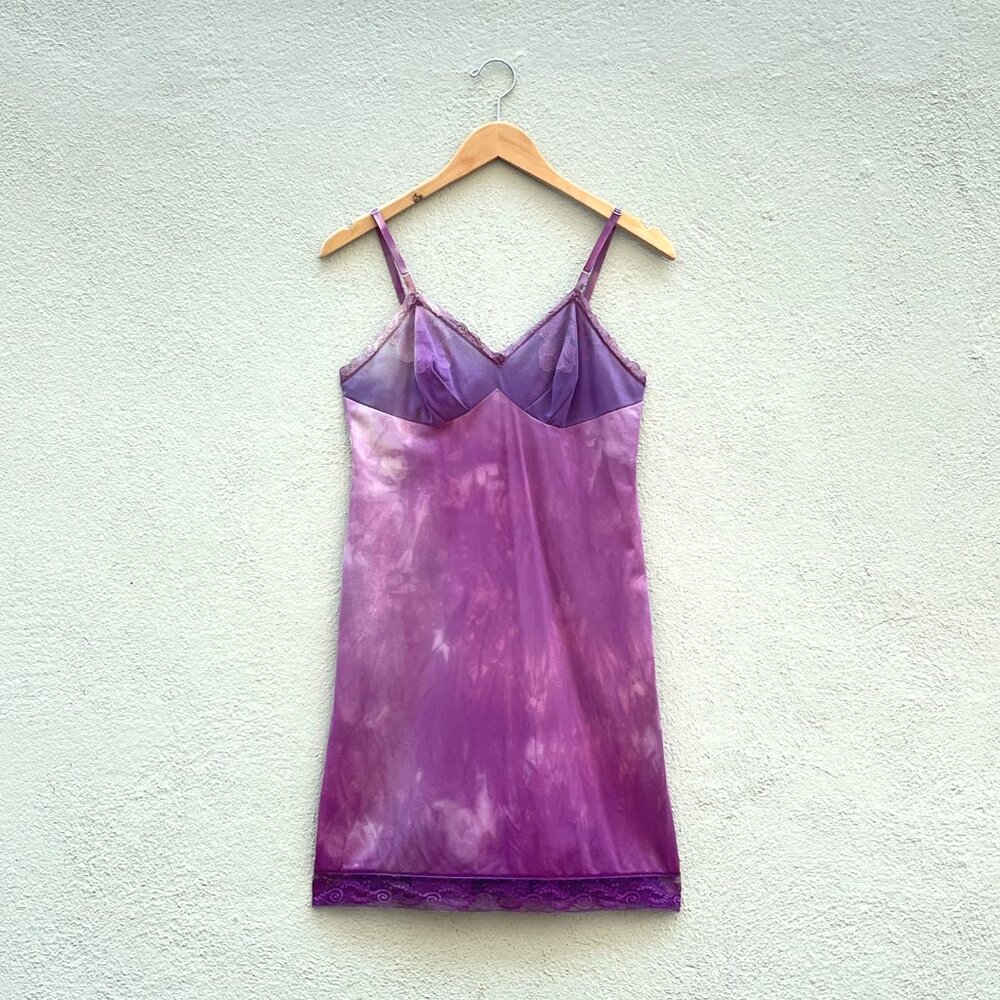 Vintage Vanity Fair Purple Tie-Dye Lace Slip Dress Small